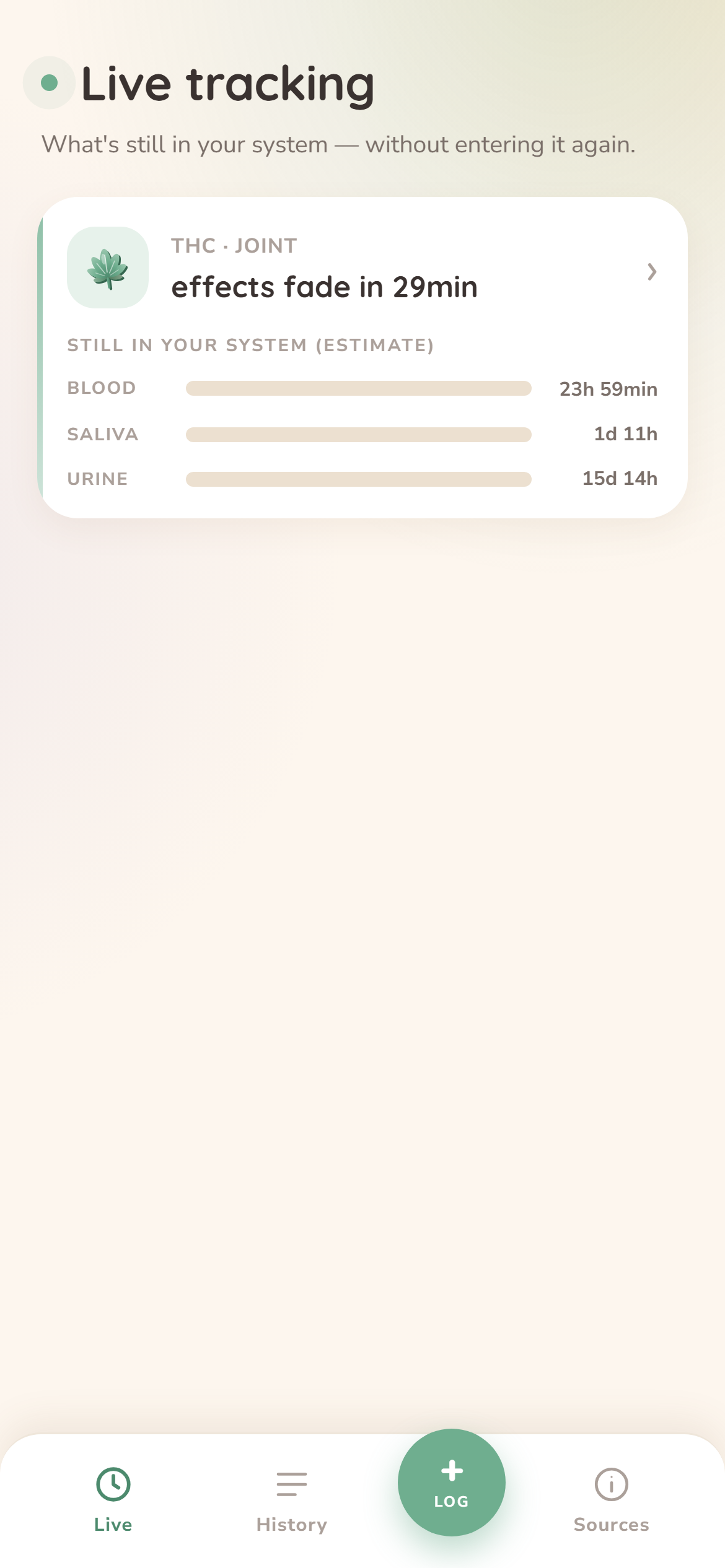 Live tracking screen counting down until the effects fade